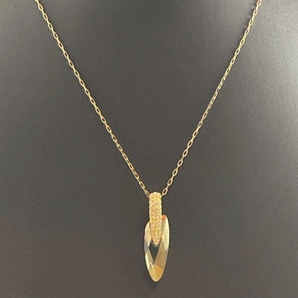 SWAROVSKI LARGE FACETED CRYSTAL GOLD NECKLACE SIGNATURE SWAN - Picture 5 of 11